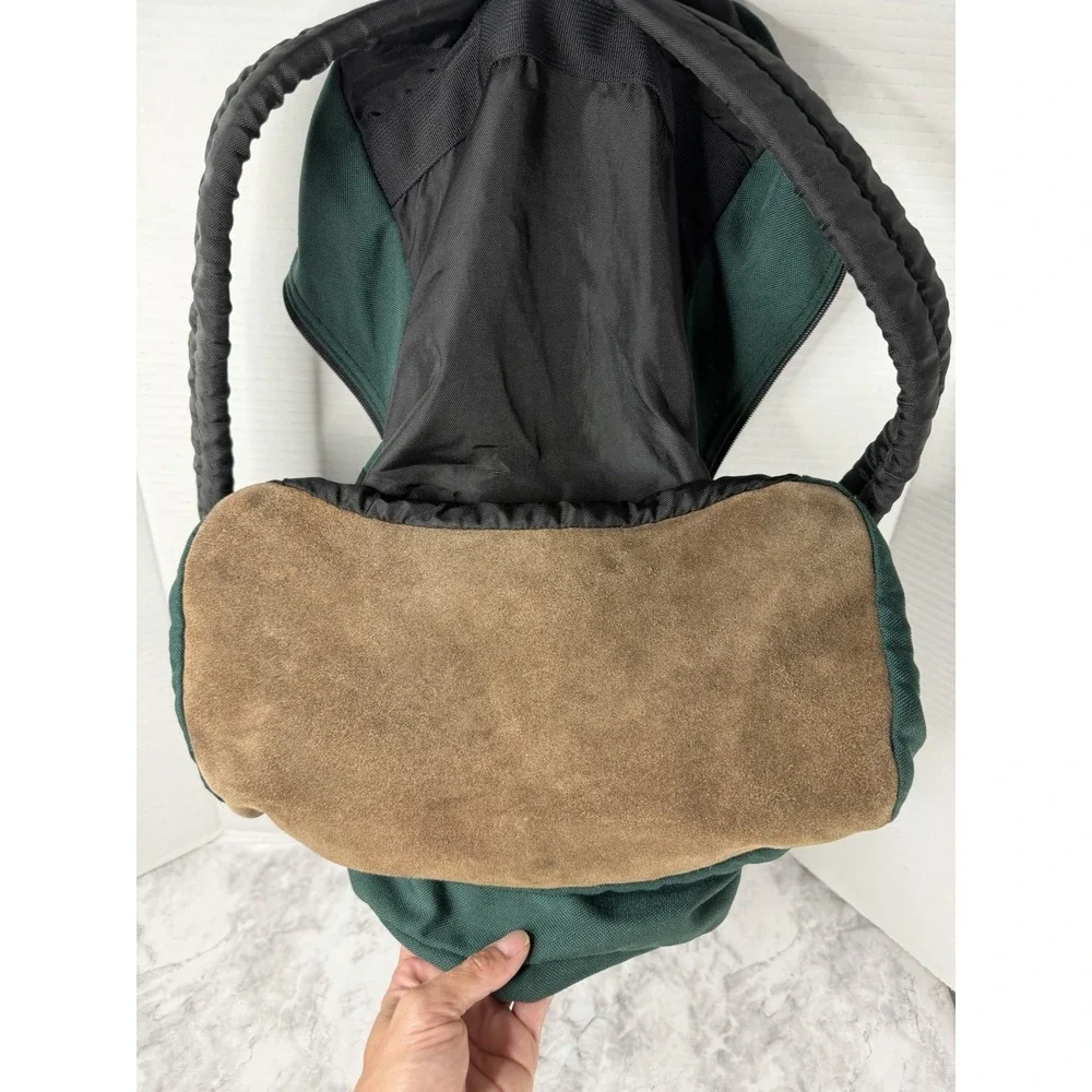 Vintage 90s NIKE Green/Brown LEATHER Base BACKPACK Athletic Outdoor Hike Gym Bag